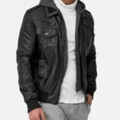 Stephan Black Bomber Leather Jacket