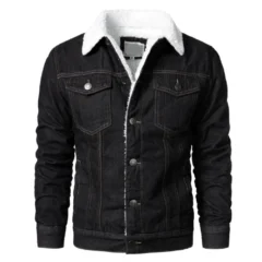 Black Denim Trucker Jacket with Fur Collar