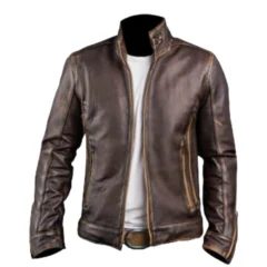 Vinatge Men’s Brown Cafe Racer Stand-Up Collar Jacket