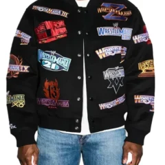 WWE WrestleMania 1-21 Black Varsity Jacket