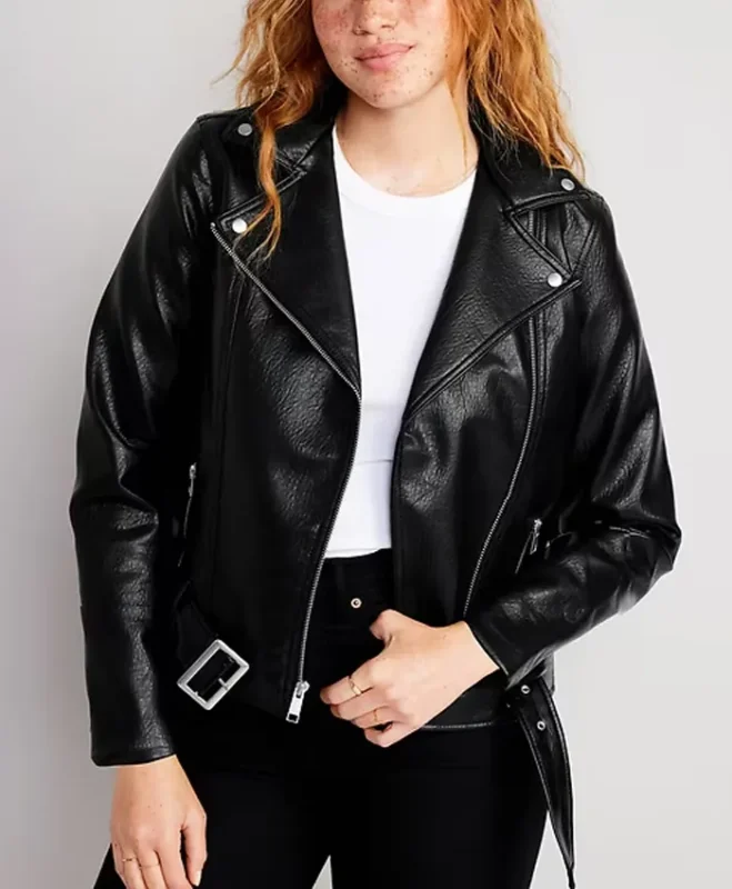 Women’s Black Leather Finished Biker Jacket