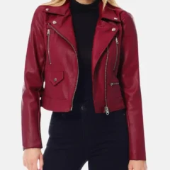 Womens Motorcycle Dark Red Leather Biker Jacket