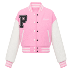 Stylish Wool Leather Cropped Pink Varsity Jacket