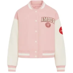 Stylish Pink Wool Leather Amour Varsity Jacket
