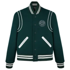 Deep Green Forest Wool Varsity Jacket