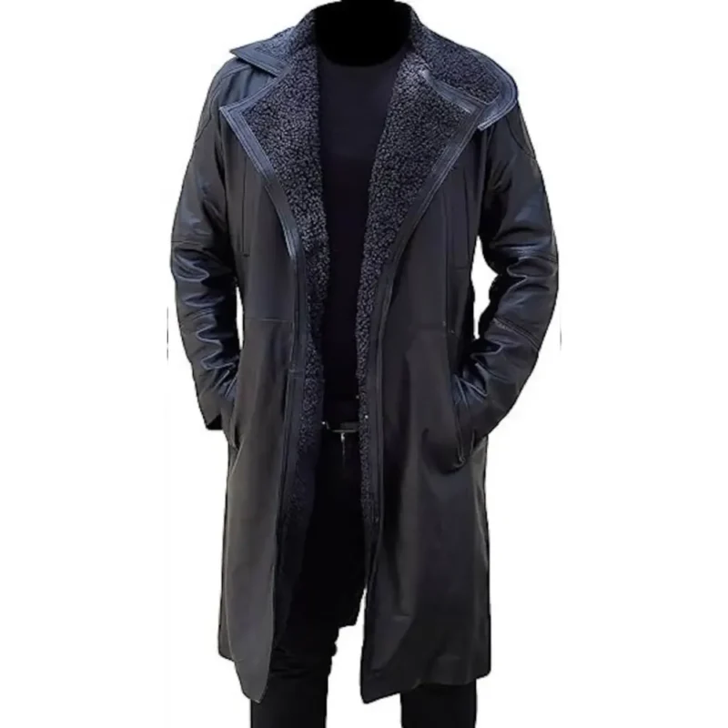 Ryan Gosling Blade Runner Black Leather Fur Trench Coat