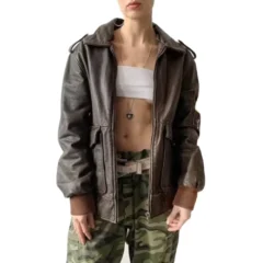 Vintage 90s Oversize Brown Leather Jacket for Women