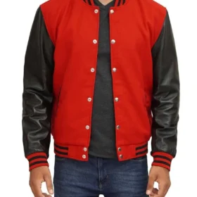 Men's Red Wool Varsity Leather Jacket
