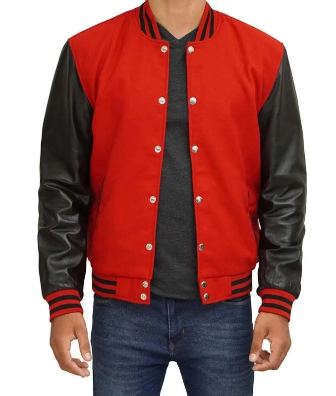 Men's Red Wool Varsity Leather Jacket