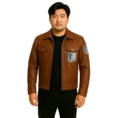 Mens Attack on Titan Brown Leather Jacket