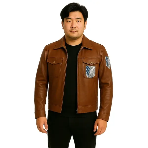 Mens Attack on Titan Brown Leather Jacket