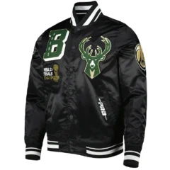 Milwaukee Bucks Black Satin Varsity Jacket
