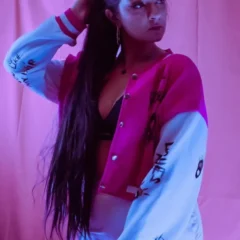 Ariana Grande Pink and White Cropped Jacket