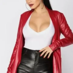 Ariana Grande Red Leather Robe Coat