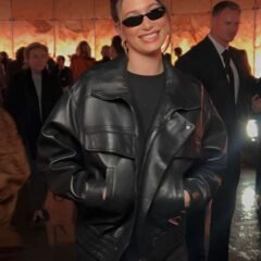 Hailey Bieber PFW 2025 Leather Jacket
