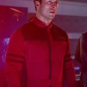 Glen Powell The Running Man 2025 Red Jacket