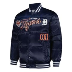 Detroit Tigers Puffer Navy Satin Jacket
