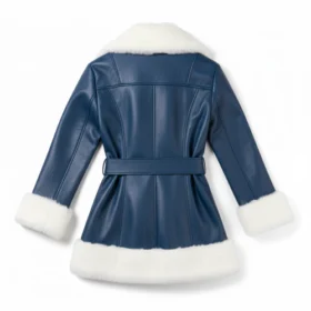 Women's Christmas Blue Faux Fur Leather Coat