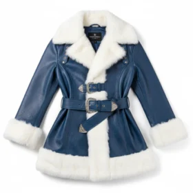 Women's Christmas Blue Faux Fur Leather Coat