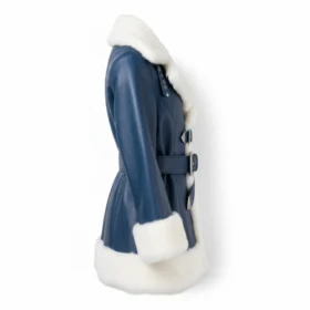 Women's Christmas Blue Faux Fur Leather Coat