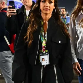 Jessica Alba F1 Qatar Grand Prix 2025 Black Bomber Jacket