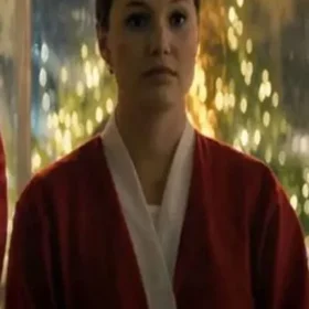 Jingle Bell Heist 2025 Olivia Holt Red Santa Coat