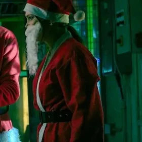 Jingle Bell Heist 2025 Olivia Holt Red Santa Coat