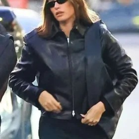 Hailey Bieber L A 2025 Black Leather Jacket