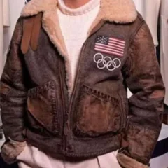 Olympics 2026 Team USA Brown Flight Leather Jacket