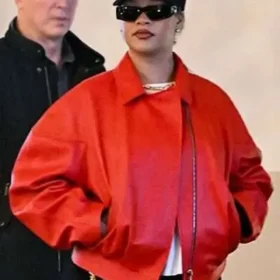 Los Angeles 2025 Rihanna Red Leather Jacket