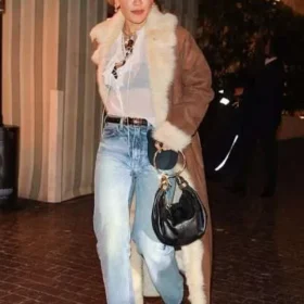 LA 2026 Rita Ora Brown Shearling Coat