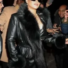 NYC 2026 Rihanna Fur Trim Leather Coat