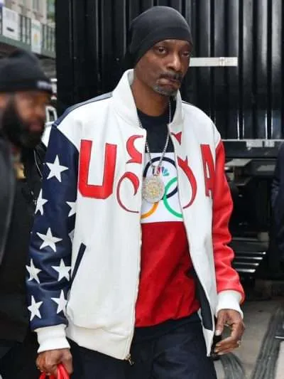 Snoop Dogg Olympic 2024 Bomber Leather Jacket
