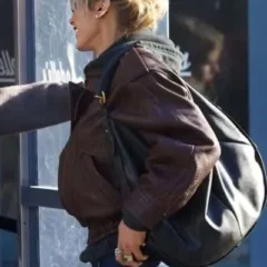 NYC 2026 Bella Hadid Brown Leather Jacket