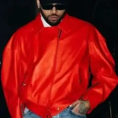Chris Brown 2026 Red Leather Jacket