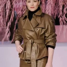 PFW 2026 Claire Foy Brown Leather Jacket
