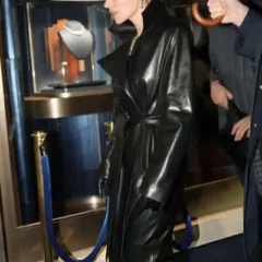 PFW 2026 Lily Allen Black Leather Coat