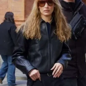 Bella Hadid Milan Fashion Week 2026 Black Leather Jacket