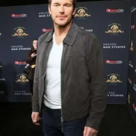 Chris Pratt Mercy 2026 Grey Suede Leather Jacket