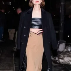 NYC 2026 Emilia Jones Black Wool Coat