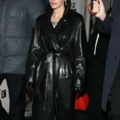 PFW 2026 Lily Allen Black Leather Coat