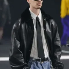PFW 2026 Romeo Beckham Black Leather Jacket