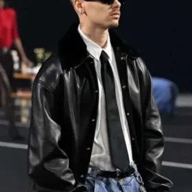 PFW 2026 Romeo Beckham Black Leather Jacket