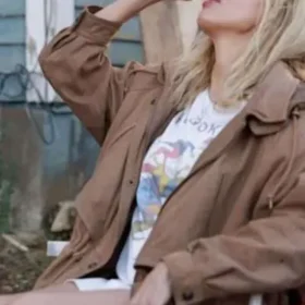 Mira Sorvino Signing Tony Raymond Brown Leather Jacket