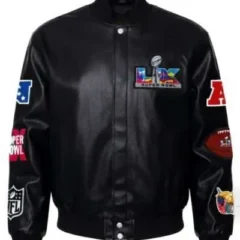 Super Bowl 2026 Black Leather Jacket