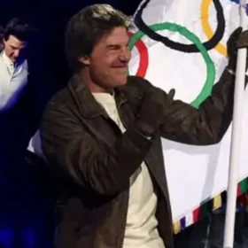 Tom Cruise Paris Olympics 2024 Brown Leather Jacket