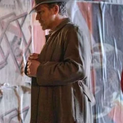 Peter Sarsgaard The Bride! 2026 Jake Wiles Brown Cotton Trench Coat