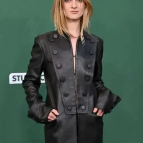 Nell Williams How to Make a Killing Movie Premiere Black Leather Jacket