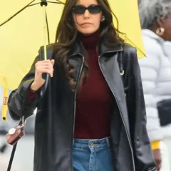 NYC 2026 Nina Dobrev Black Leather Jacket
