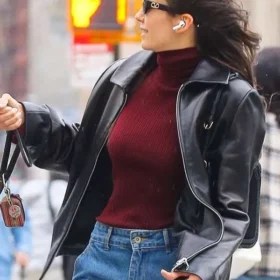 NYC 2026 Nina Dobrev Black Leather Jacket